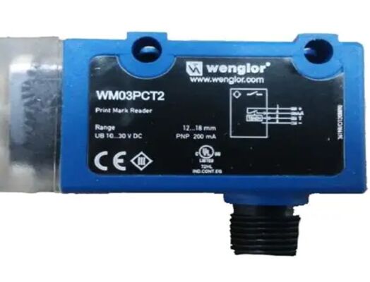 Wenglor - WM03PCT2 প্রিন্ট মার্ক সেন্সর, 12-18MM রেঞ্জ, PNP NO NC, M12 সংযোগকারী, হোয়াইট লাইট, 1.5x2.5 স্পট, 10-30VDC